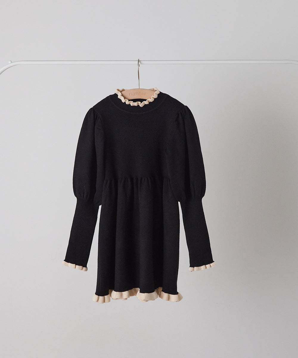 バイカラーフリルニットワンピース