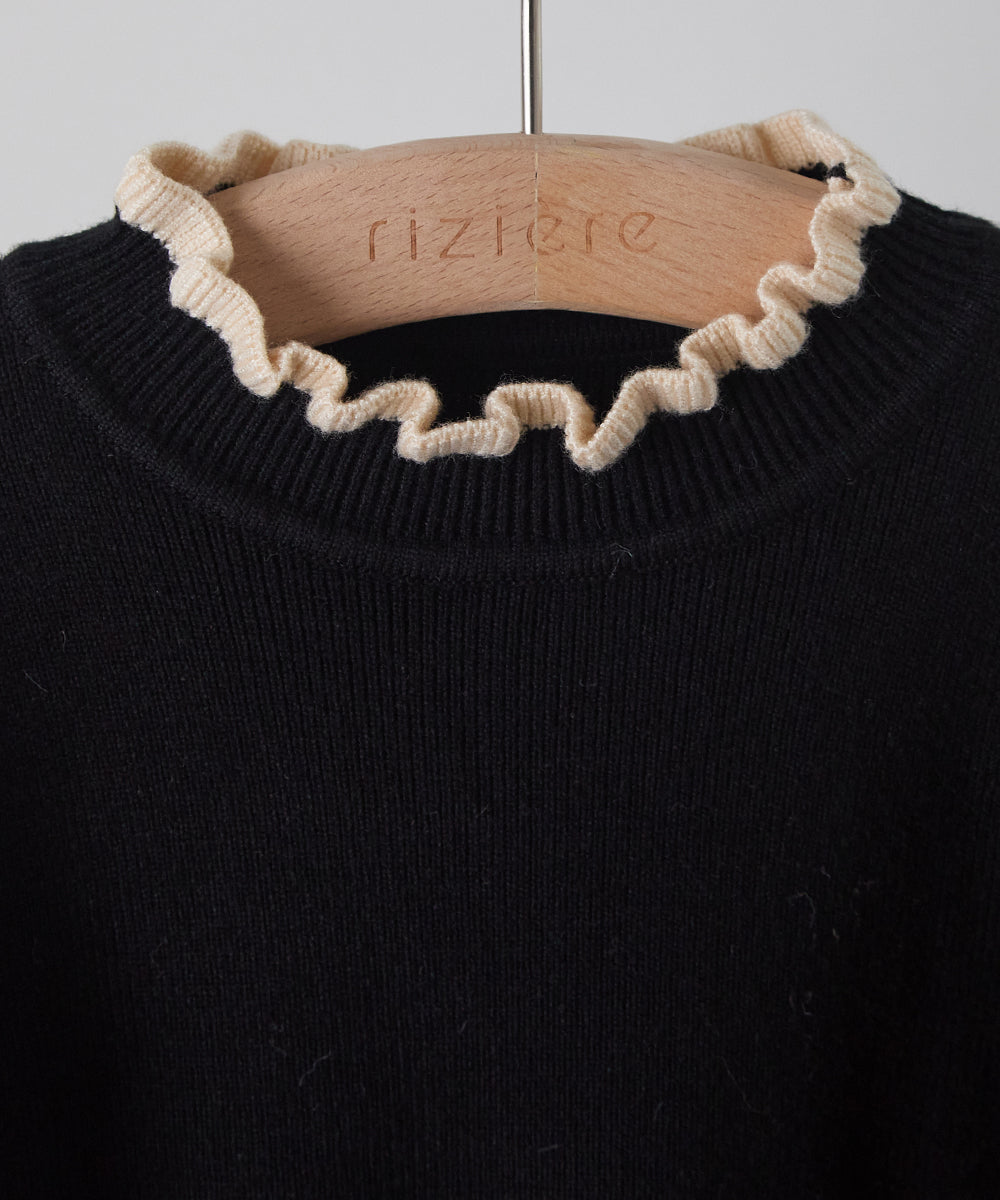 バイカラーフリルニットワンピース