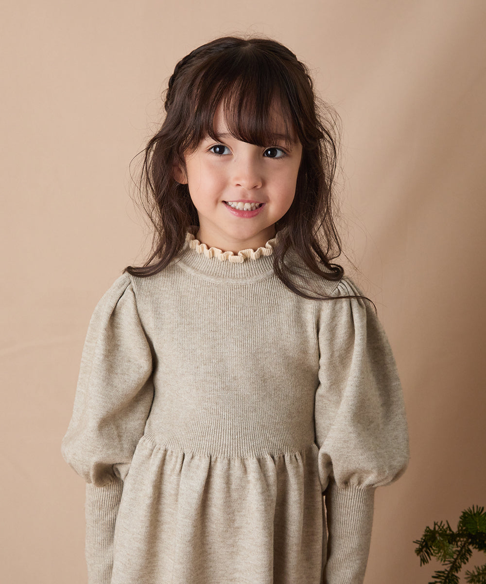 バイカラーフリルニットワンピース