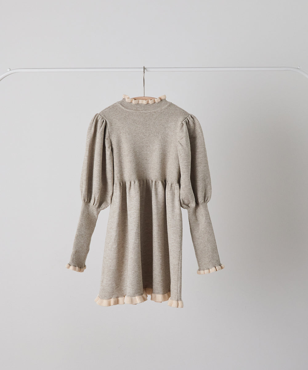 バイカラーフリルニットワンピース