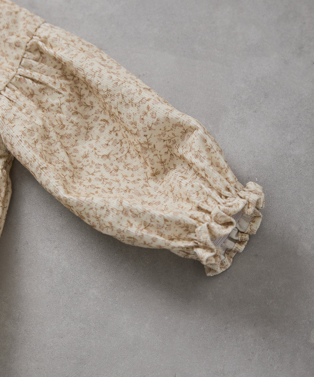 【リンクコーデ】ボンネット付きフラワーコーデュロイフリルロンパース