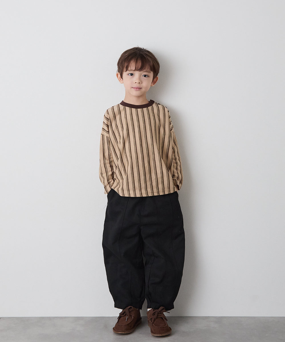 【リンクコーデ】ボタンデザインストライプロングスリーブTシャツ