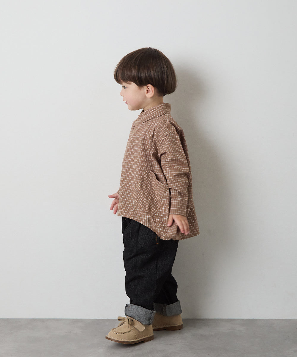 ラウンドアシンメトリーデザインチェックシャツ