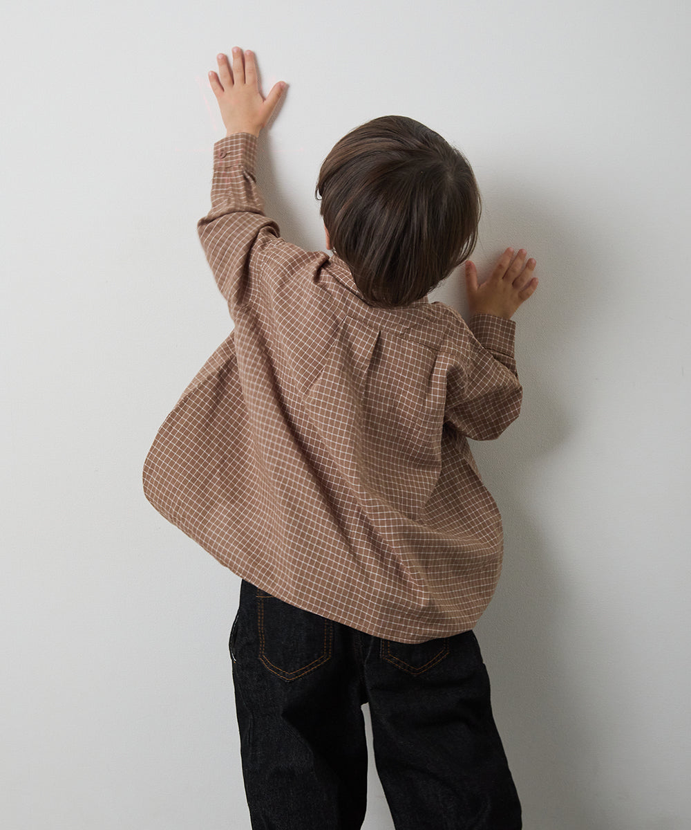 ラウンドアシンメトリーデザインチェックシャツ