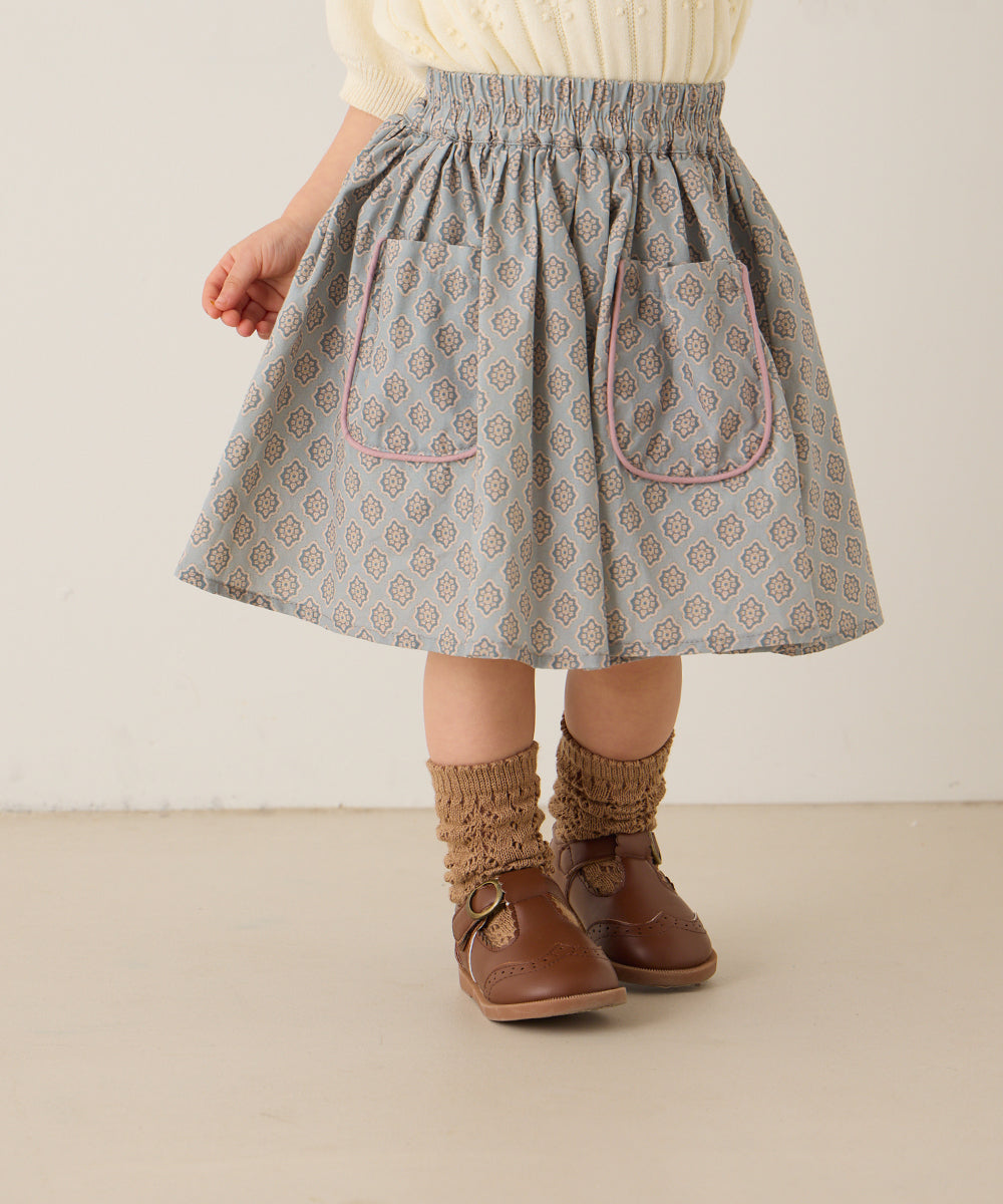 パイピングポケットエスニック柄スカート