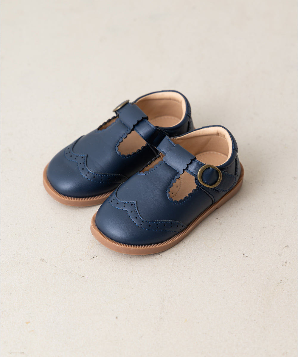 ウィングチップラウンドトゥシューズ (NAVY)