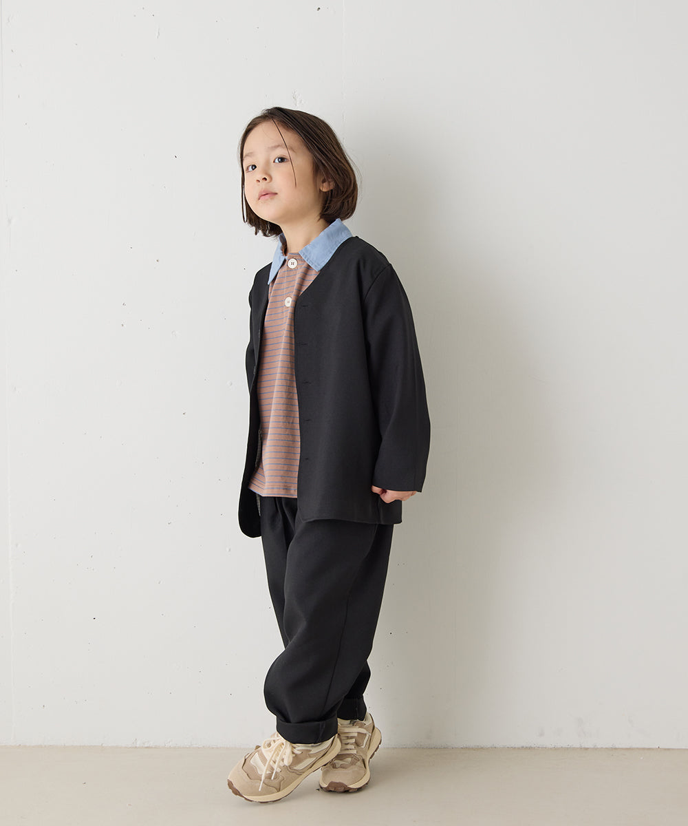 シングルノーカラージャケットセットアップ（裏地チェック）