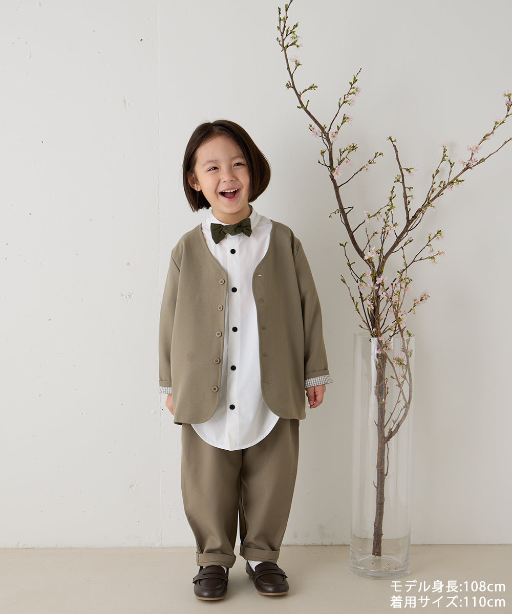 シングルノーカラージャケットセットアップ（裏地チェック）