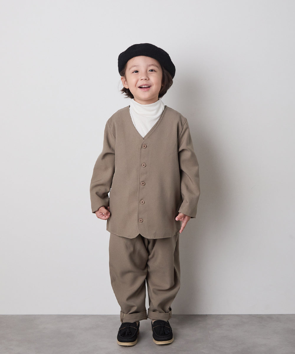 シングルノーカラージャケットセットアップ（裏地チェック）