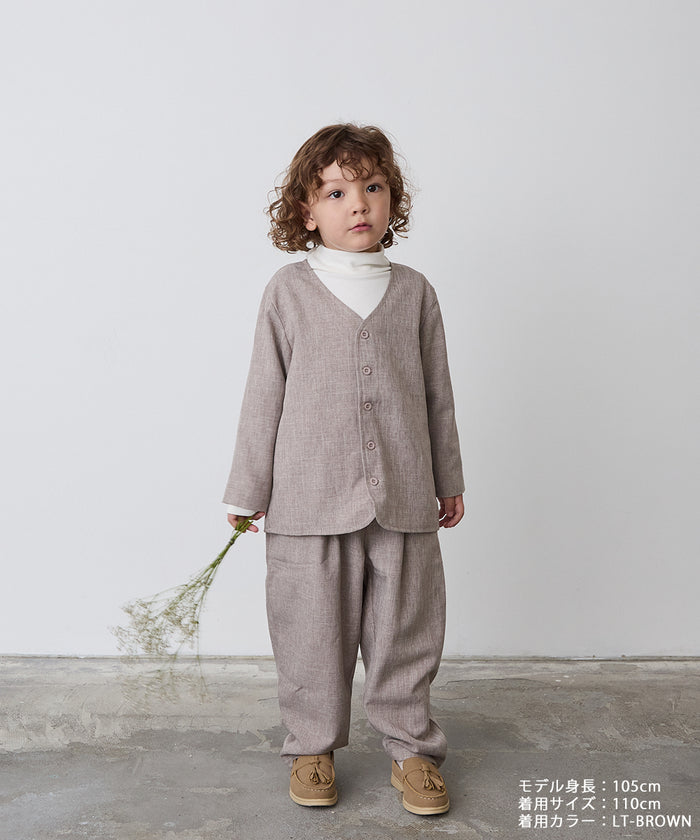 シングルノーカラージャケットセットアップ（裏地チェック）