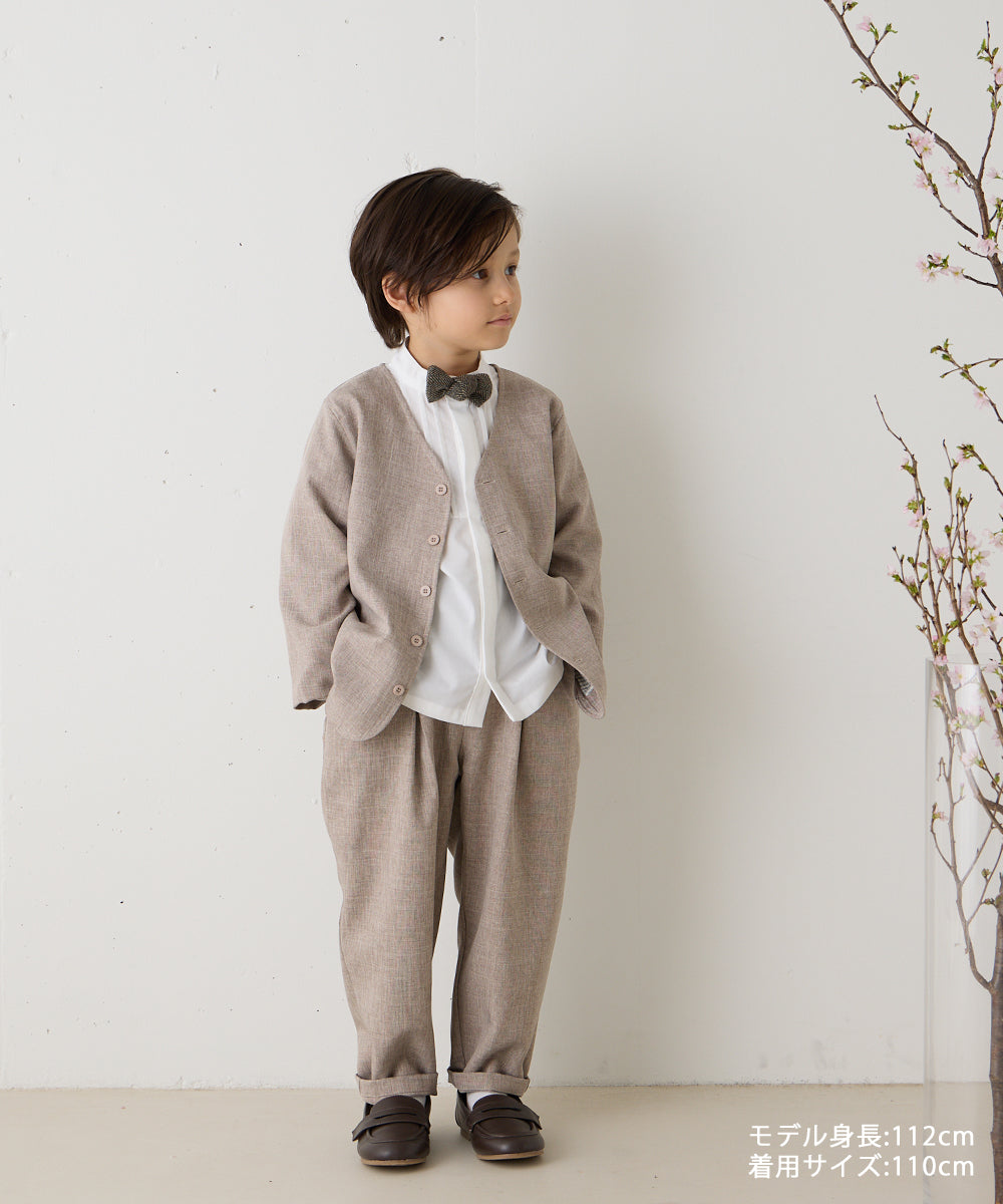 シングルノーカラージャケットセットアップ（裏地チェック）