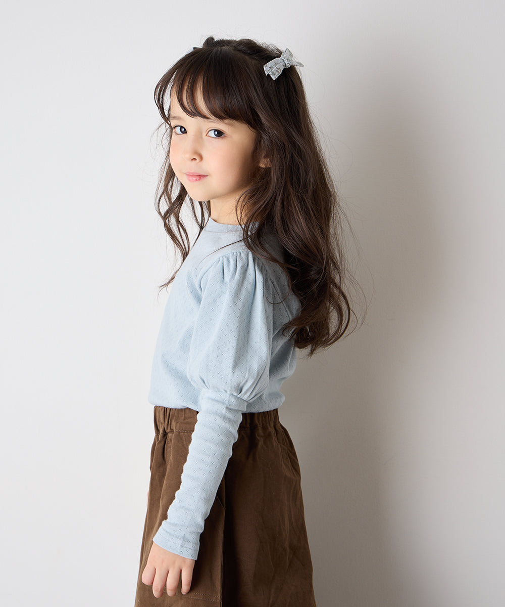 透かし柄パフスリーブプルオーバー