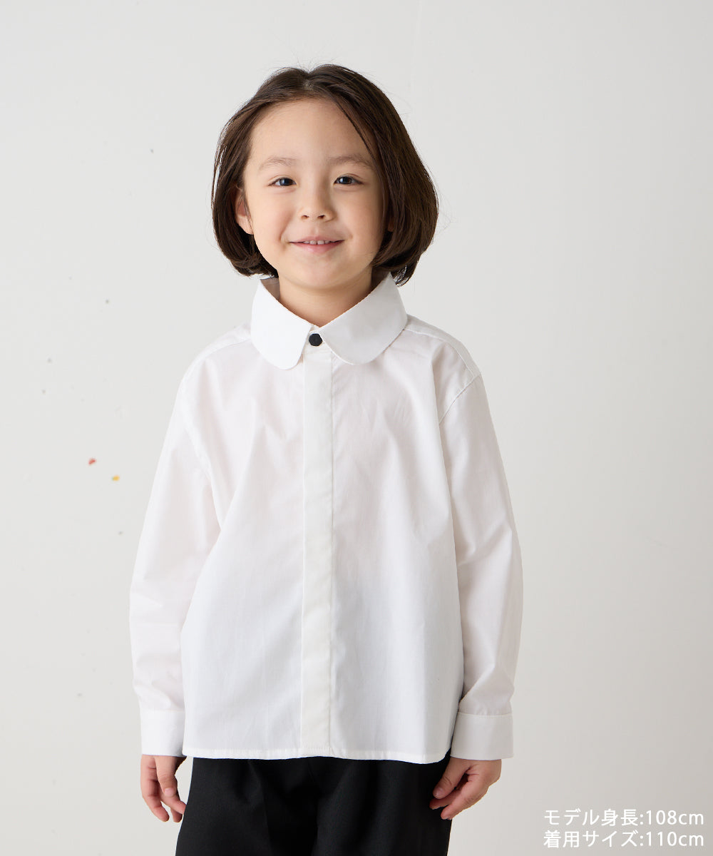 ノーアイロンラウンドカラー比翼シャツ（ボタン取り外し対応）