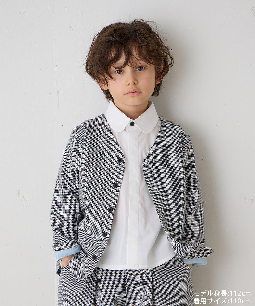 ノーアイロンラウンドカラー比翼シャツ（ボタン取り外し対応）