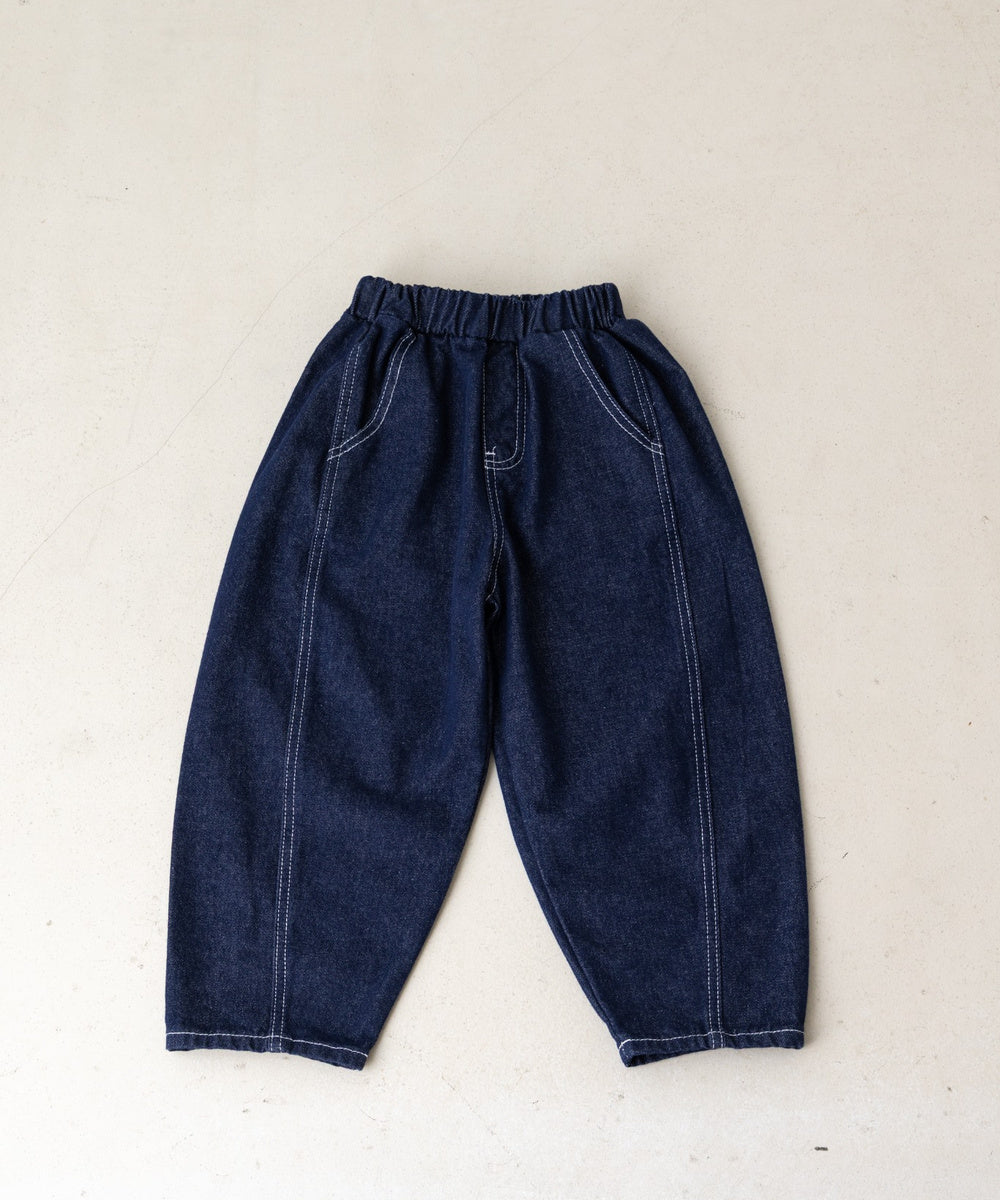 配色ステッチバルーンデニムパンツ