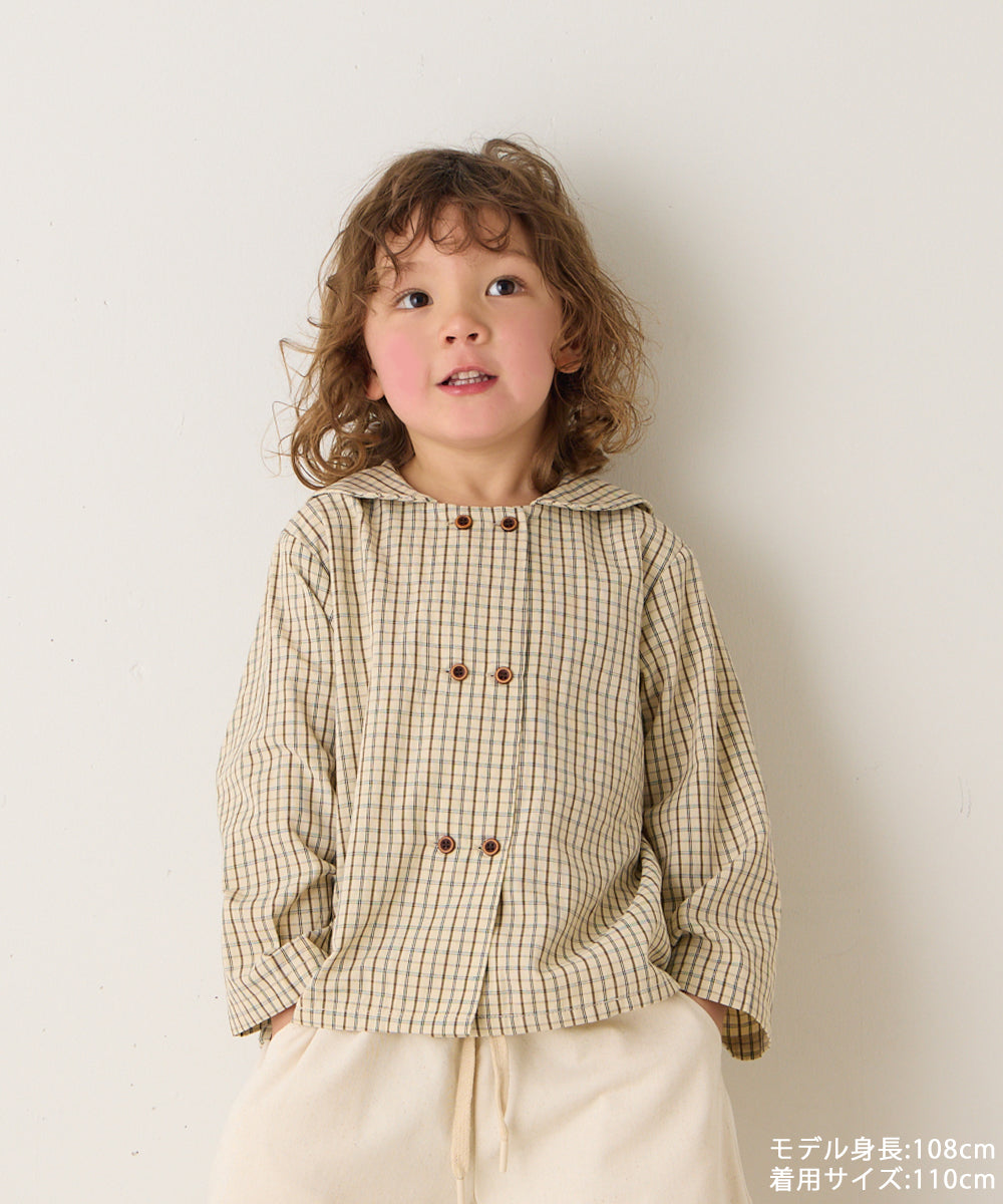 ダブルボタンセーラーカラー長袖ブラウス