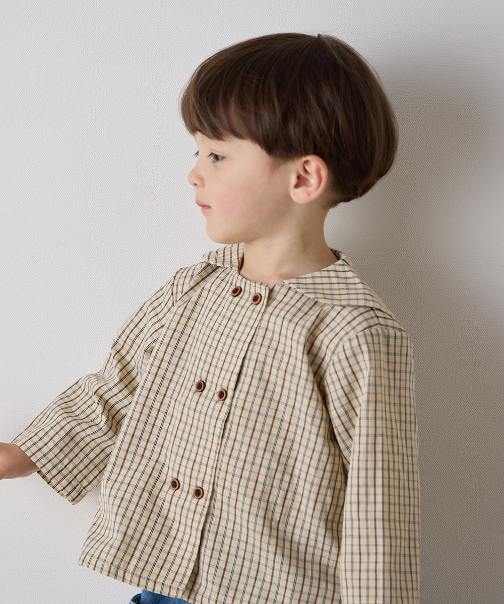 ダブルボタンセーラーカラー長袖ブラウス