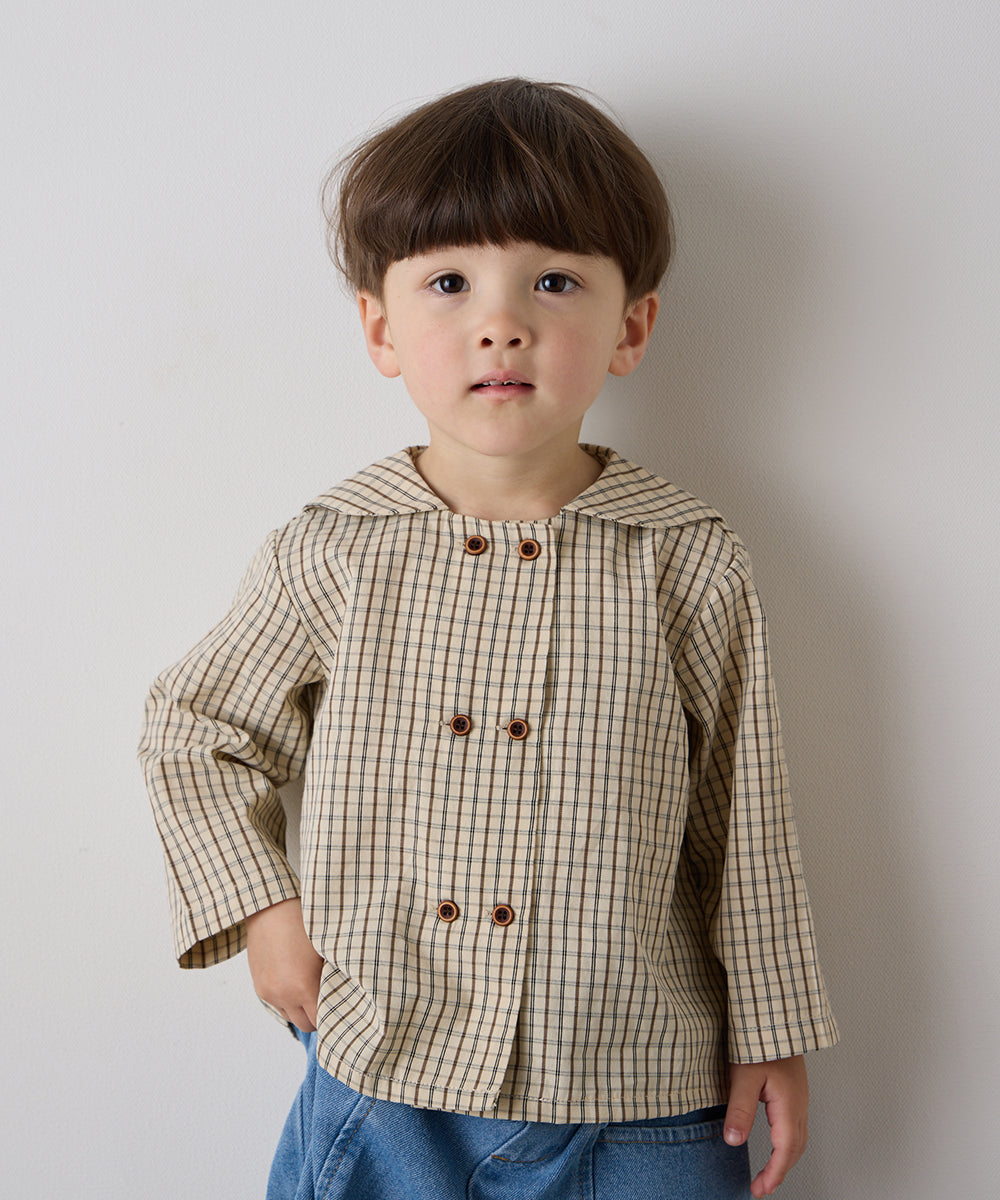 ダブルボタンセーラーカラー長袖ブラウス