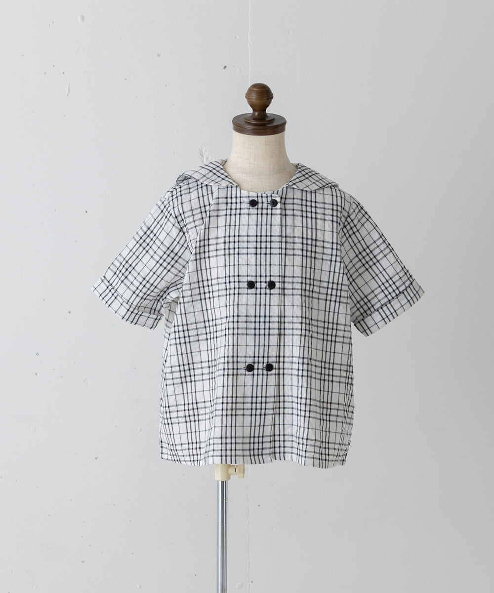 【リンク】ダブルボタンセーラーカラーチェックブラウス
