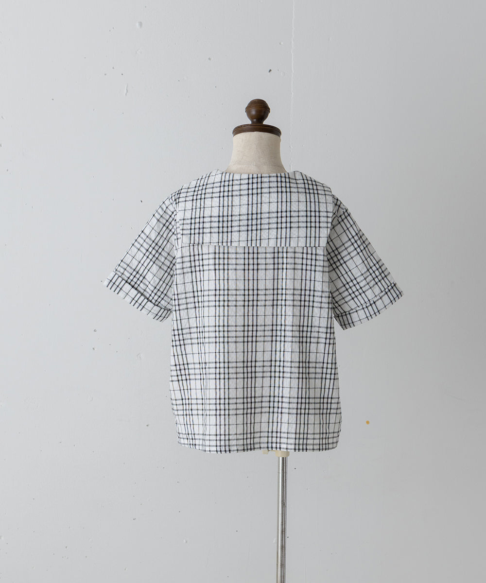 【リンク】ダブルボタンセーラーカラーチェックブラウス