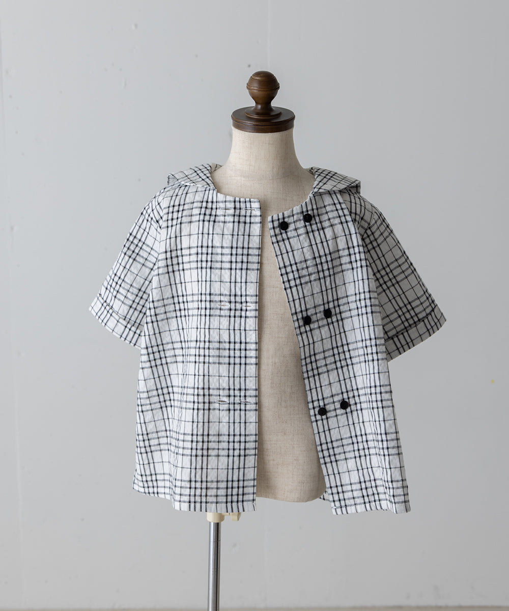 【リンク】ダブルボタンセーラーカラーチェックブラウス