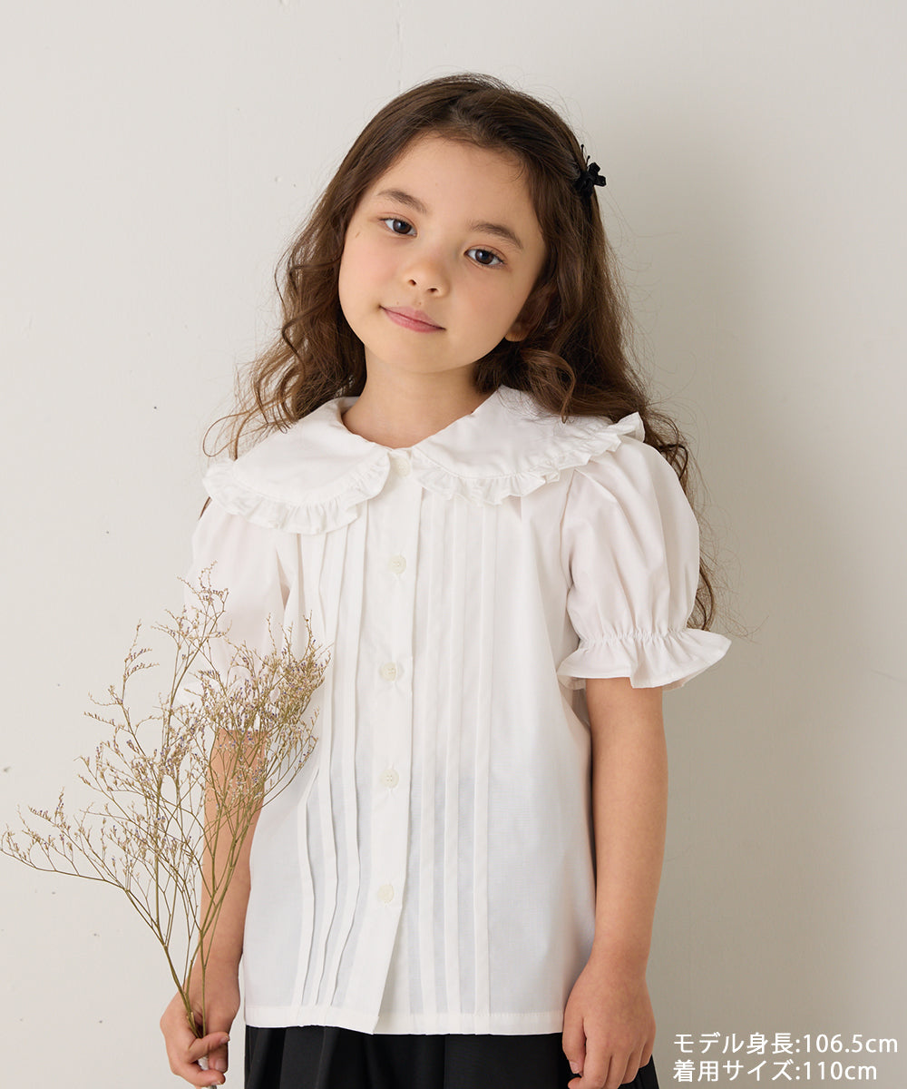 ピンタックフリルカラー半袖ブラウス