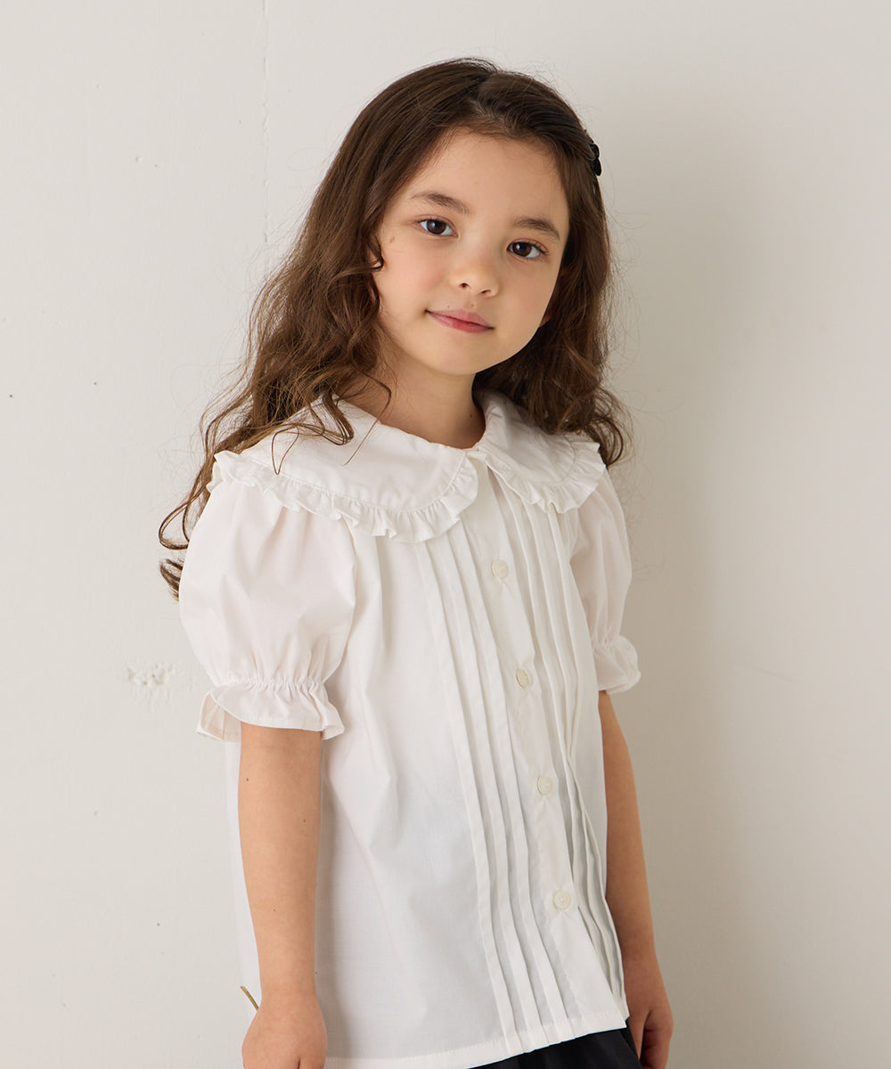 ピンタックフリルカラー半袖ブラウス