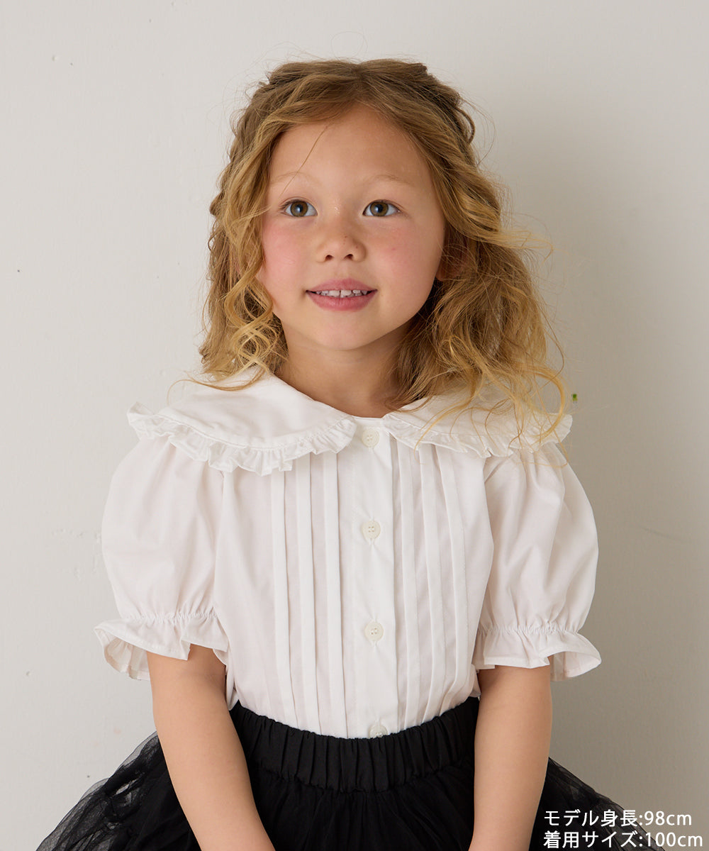 ピンタックフリルカラー半袖ブラウス