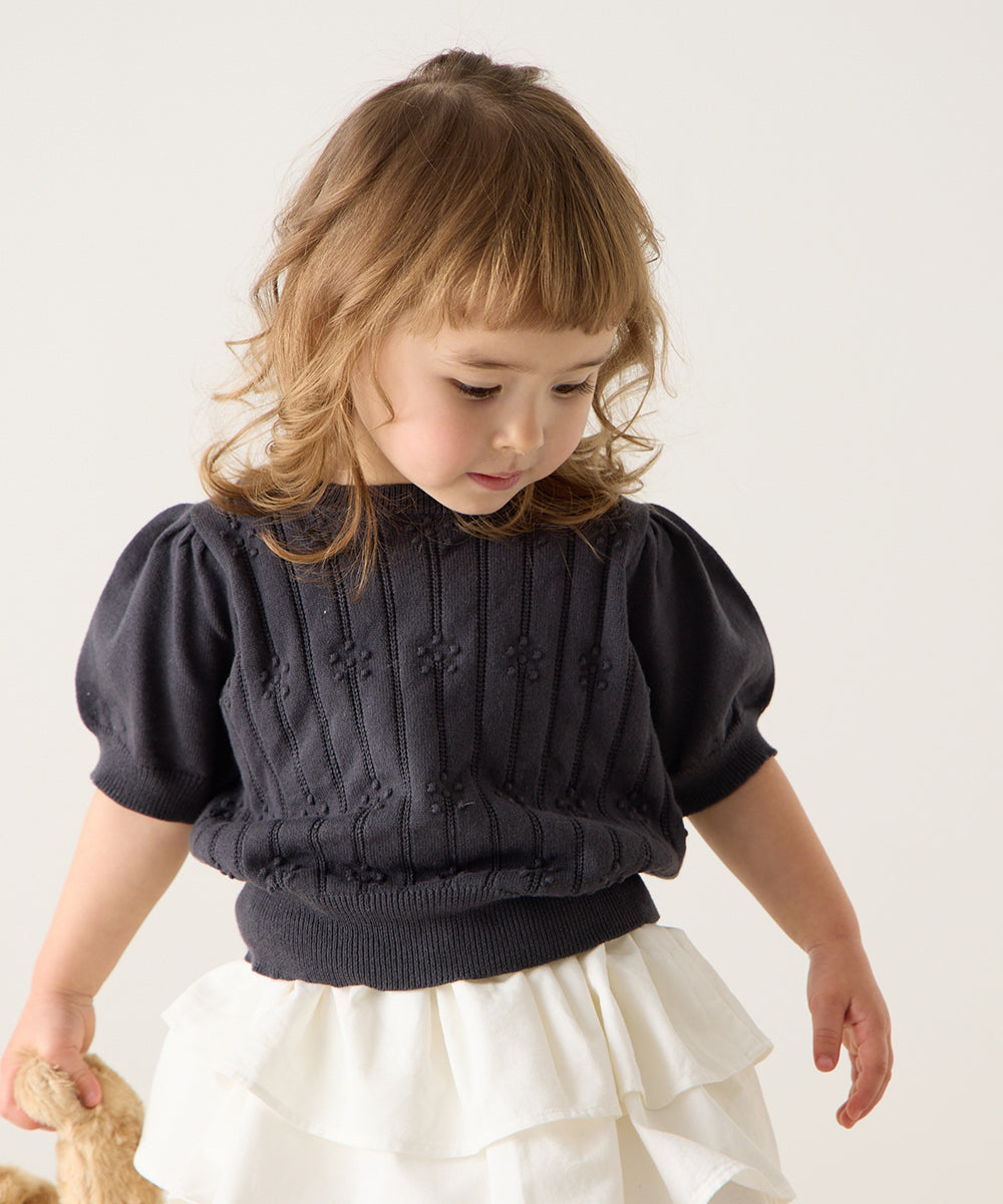 透かし柄半袖ニットプルオーバー