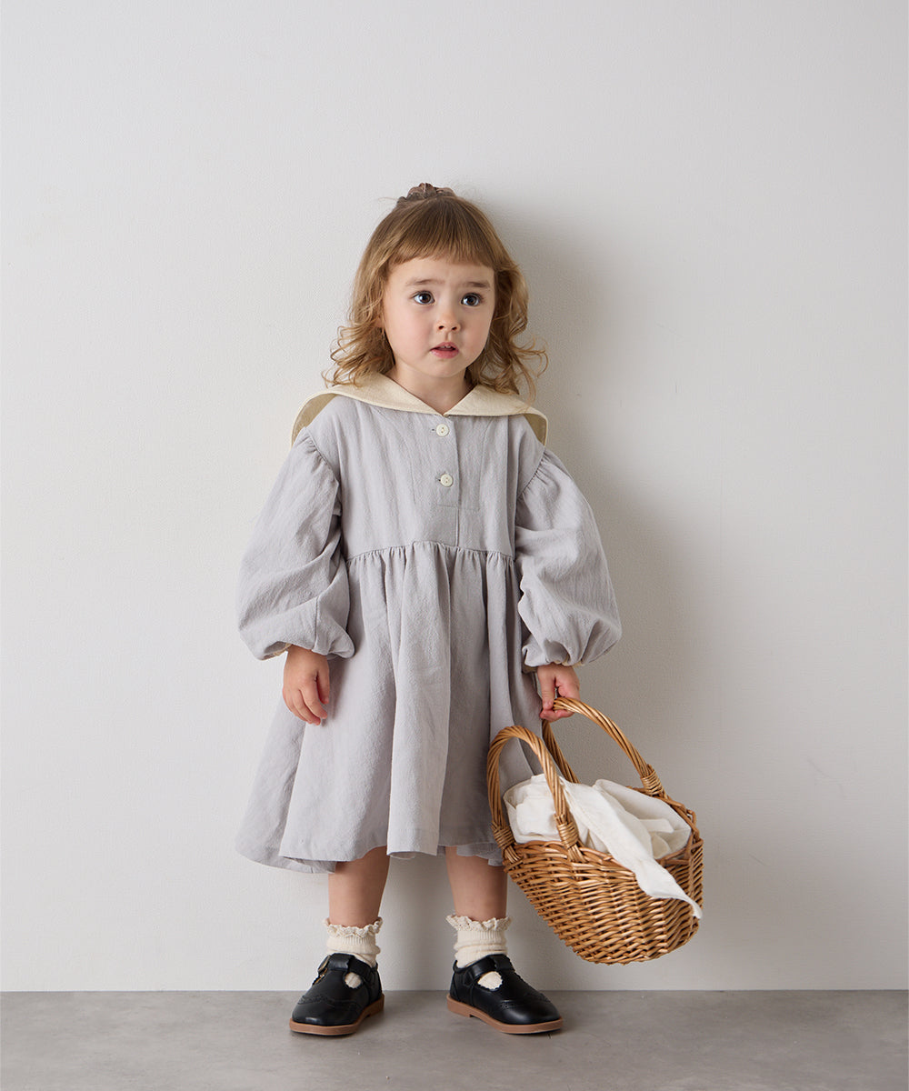 ベージュ セーラー襟 ワンピース 90 バイカラーセーラーカラーワンピース