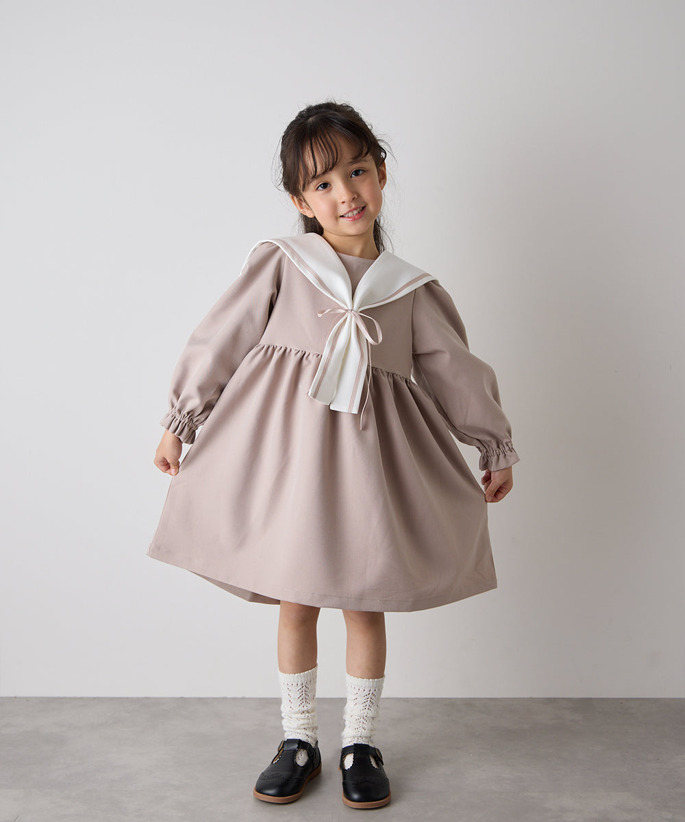 【クリーニング済】ワンダフルワールドセーラー襟リボンたくさんたくし上げワンピース 新春セール】配色角襟セーラーパイピングリボンワンピース【大きい