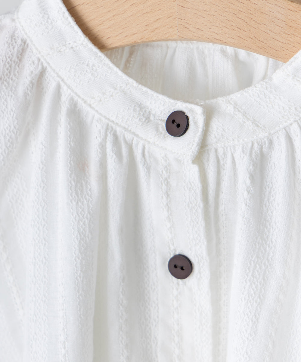 バンドカラー5分袖バルーンスリーブロングワンピース