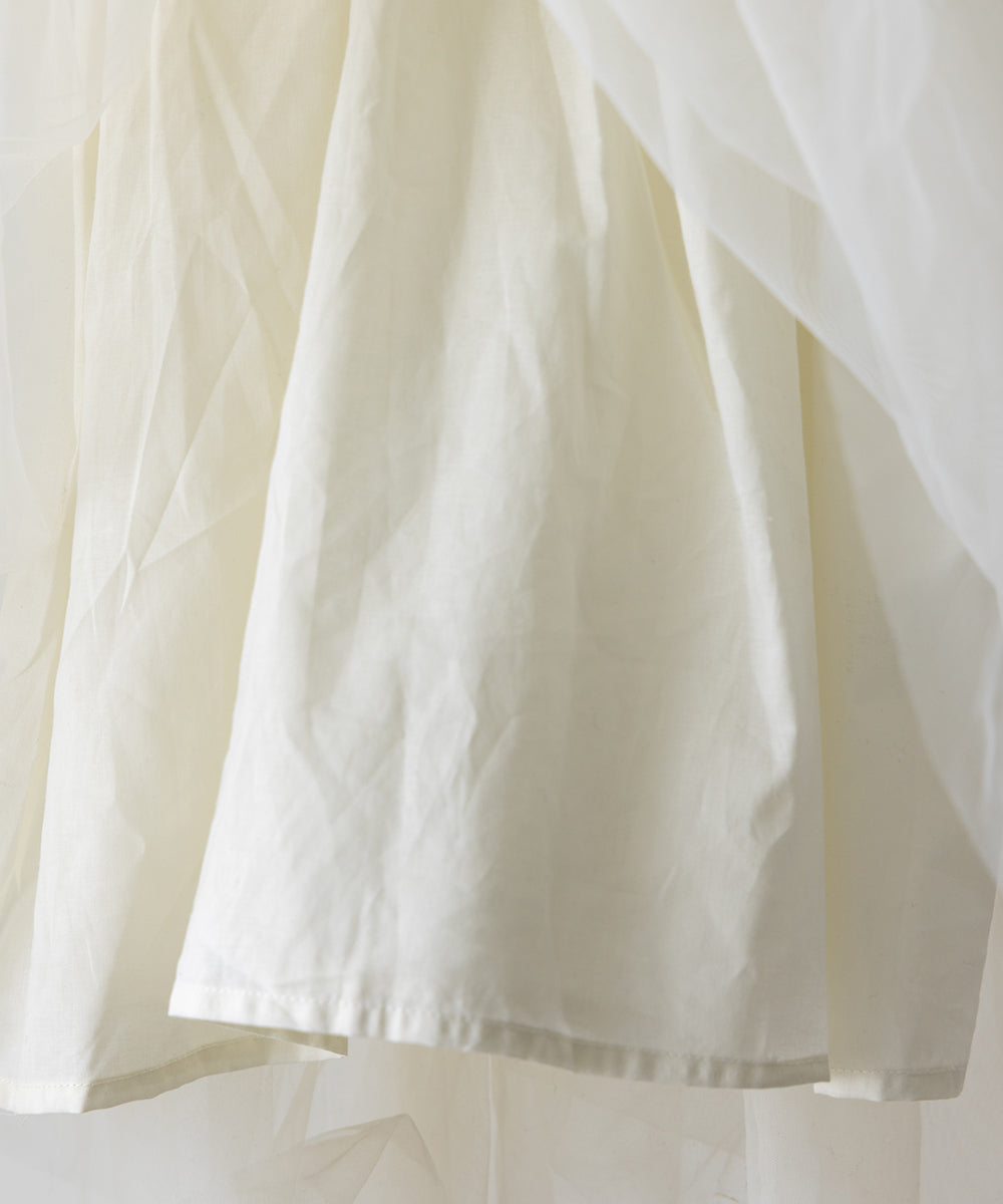 チュールパフスリーブドッキングワンピース