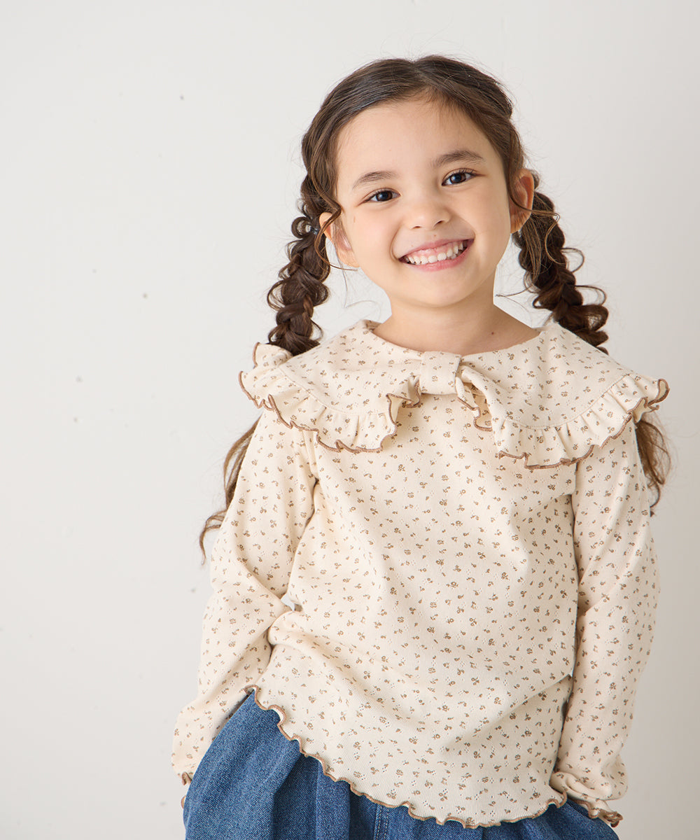 花柄ポインテルリボンモチーフプルオーバー