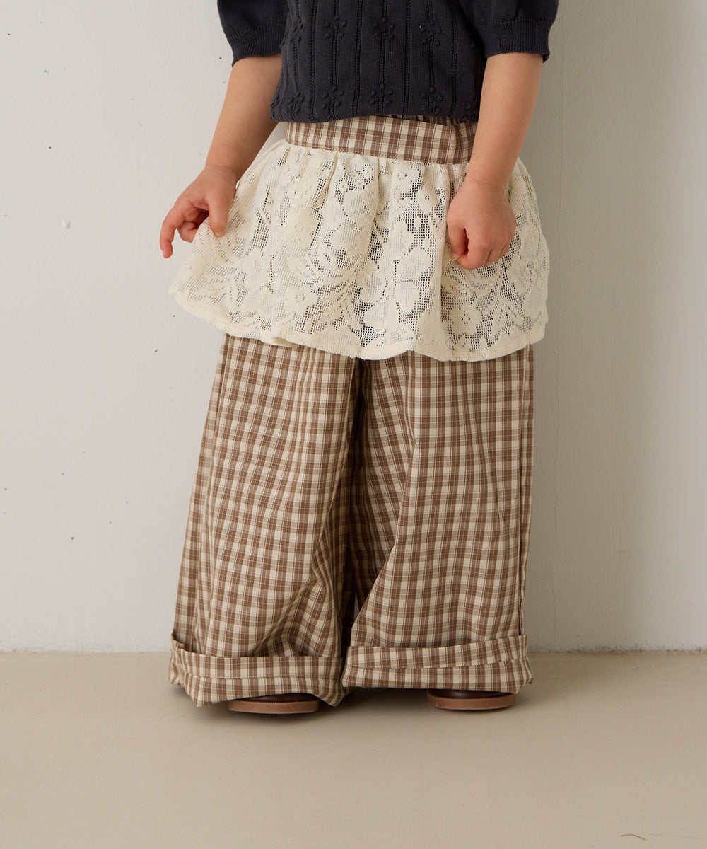 レースエプロン付きチェックパンツ