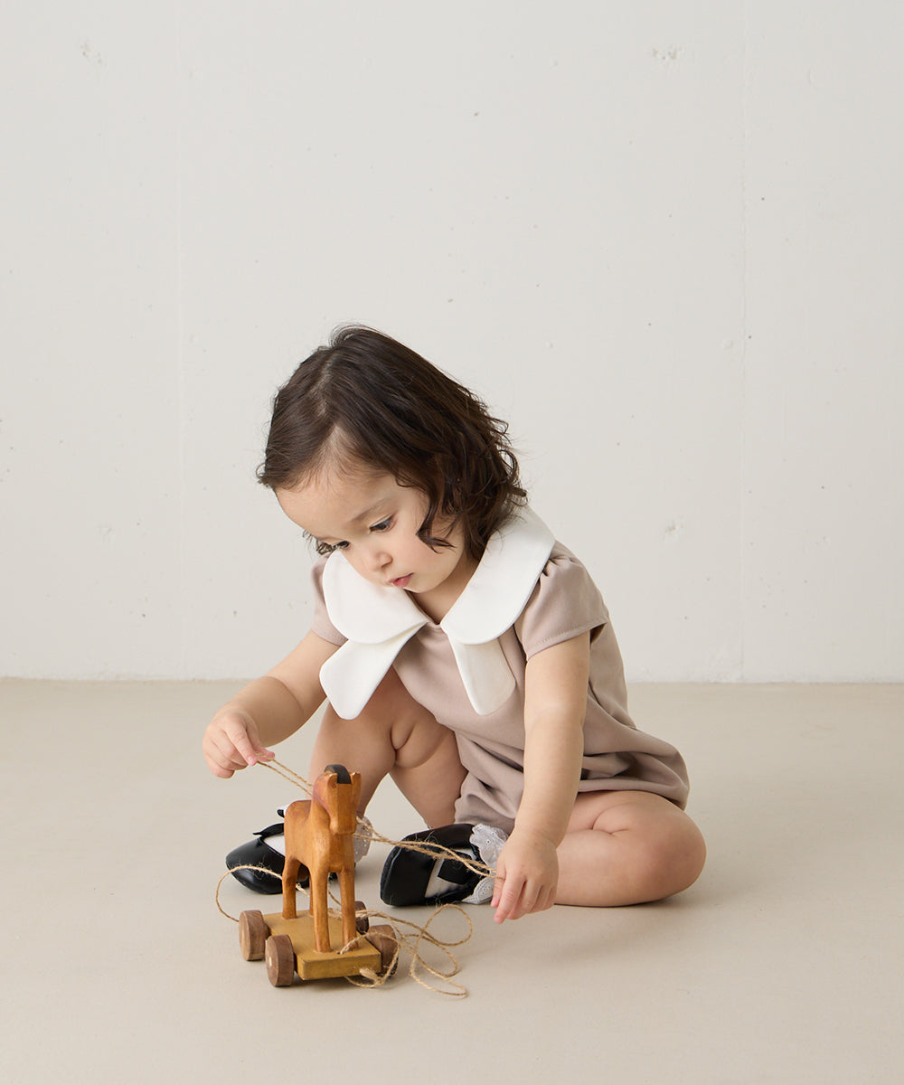 【リンクコーデ】ダブルカラーキャップスリーブベビーロンパース