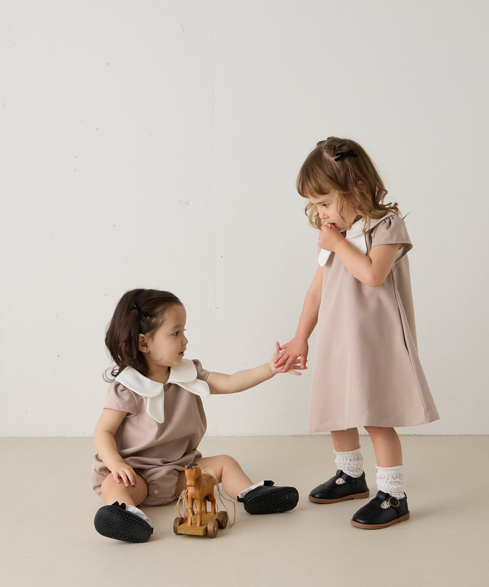 【リンクコーデ】ダブルカラーキャップスリーブベビーロンパース