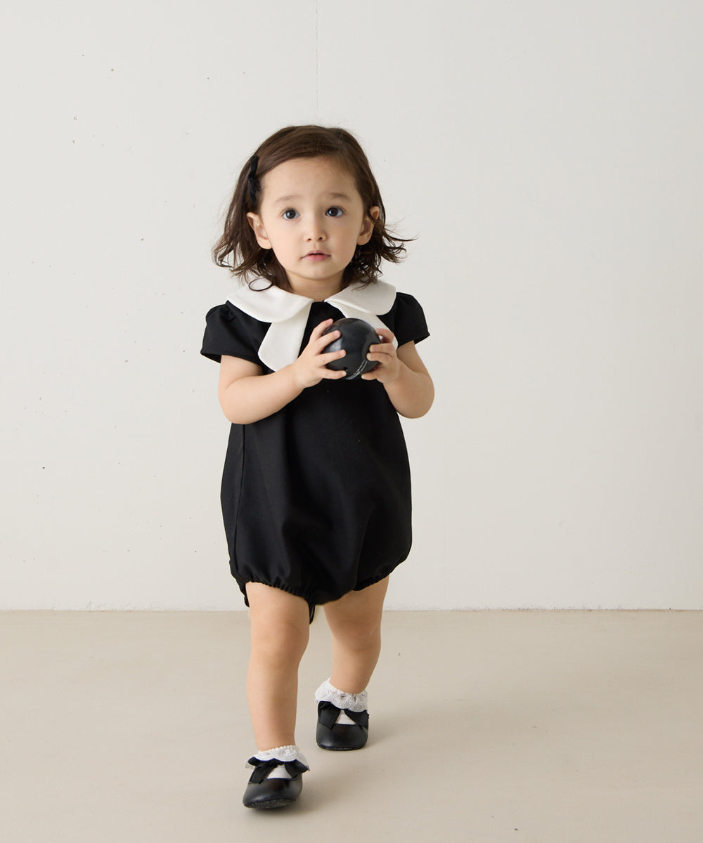 【リンクコーデ】ダブルカラーキャップスリーブベビーロンパース