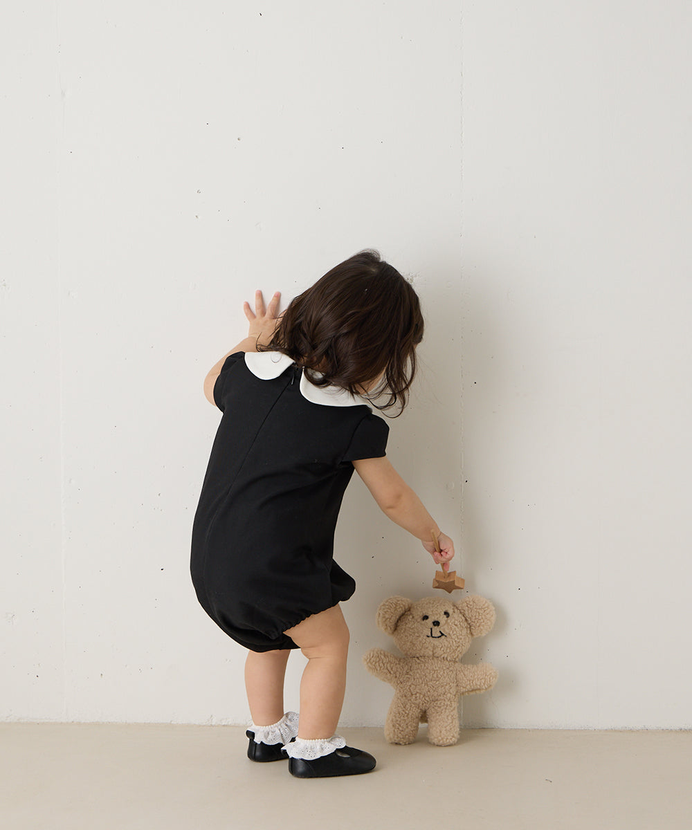 【リンクコーデ】ダブルカラーキャップスリーブベビーロンパース