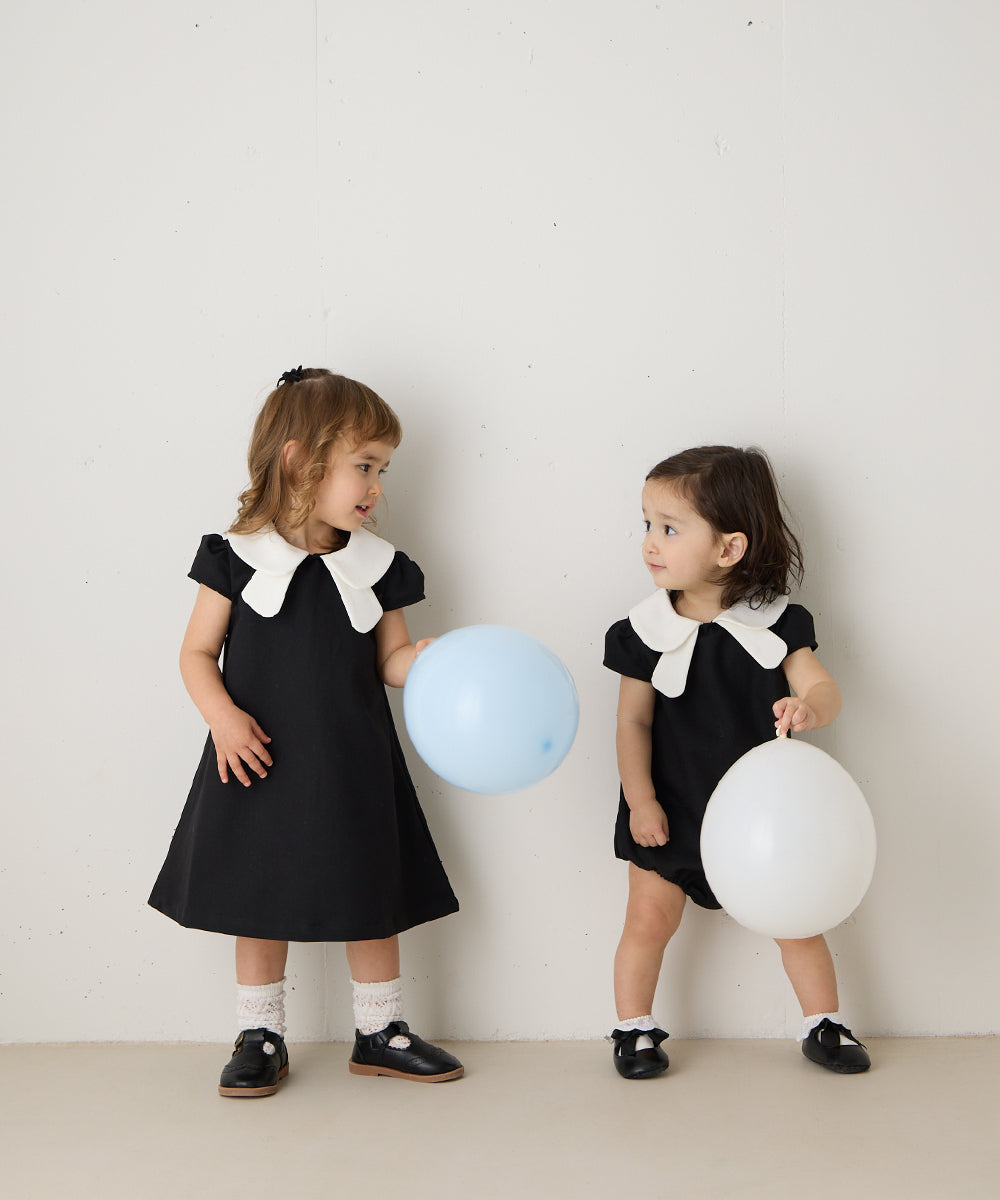 【リンクコーデ】ダブルカラーキャップスリーブベビーロンパース