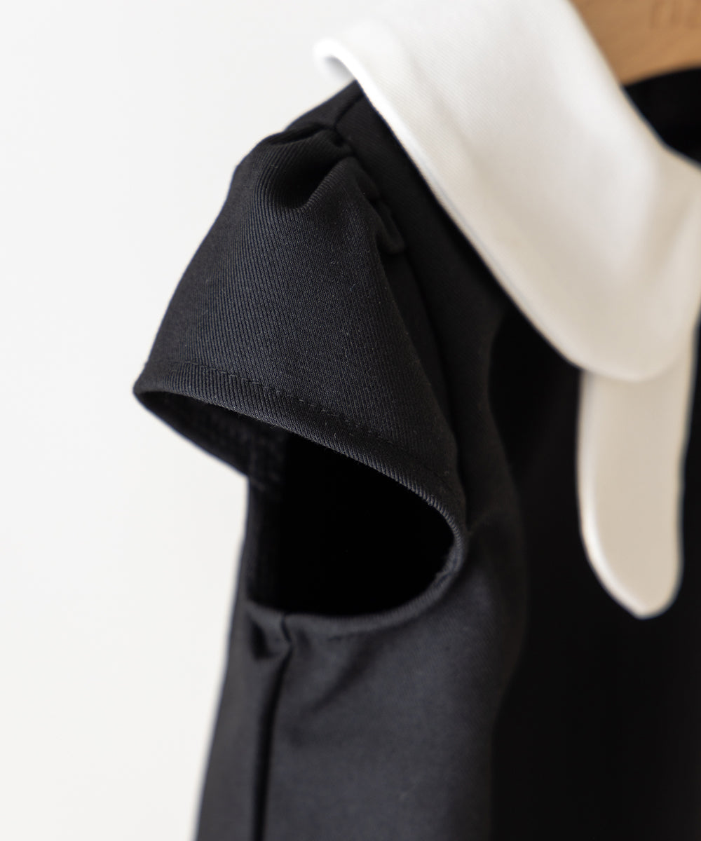 【リンクコーデ】ダブルカラーキャップスリーブベビーロンパース