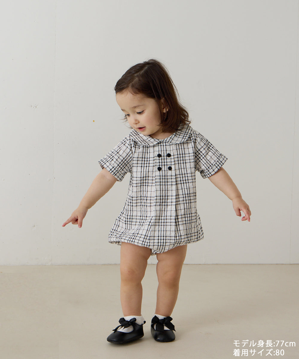 【リンク】ダブルボタンラウンドカラーチェックロンパース