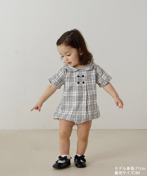 【リンク】ダブルボタンラウンドカラーチェックロンパース