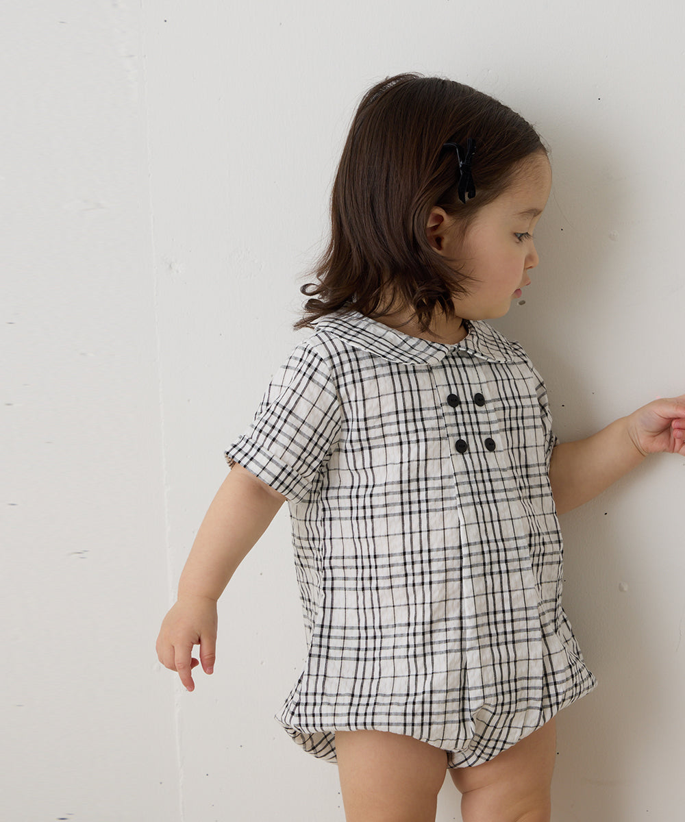 【リンク】ダブルボタンラウンドカラーチェックロンパース