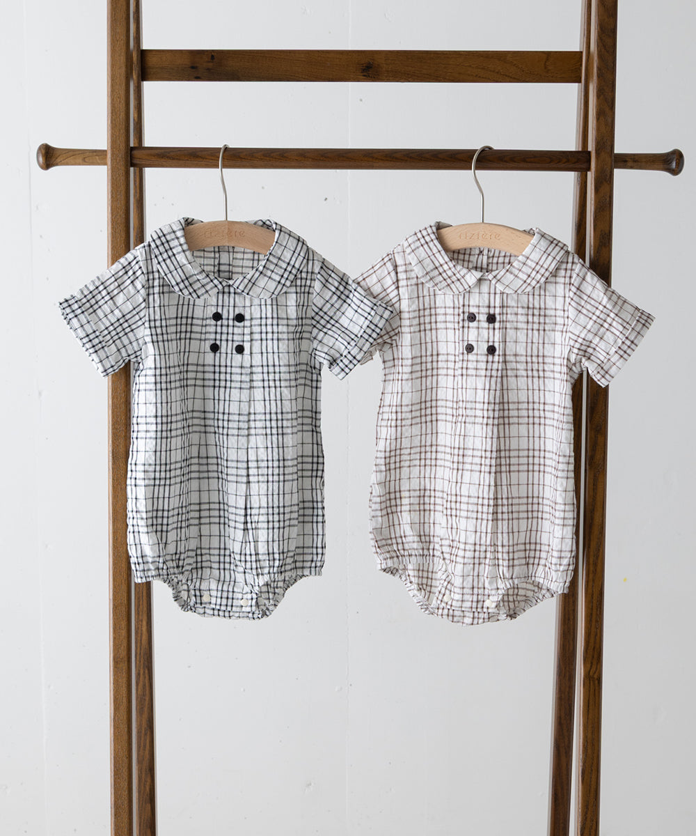 【リンク】ダブルボタンラウンドカラーチェックロンパース