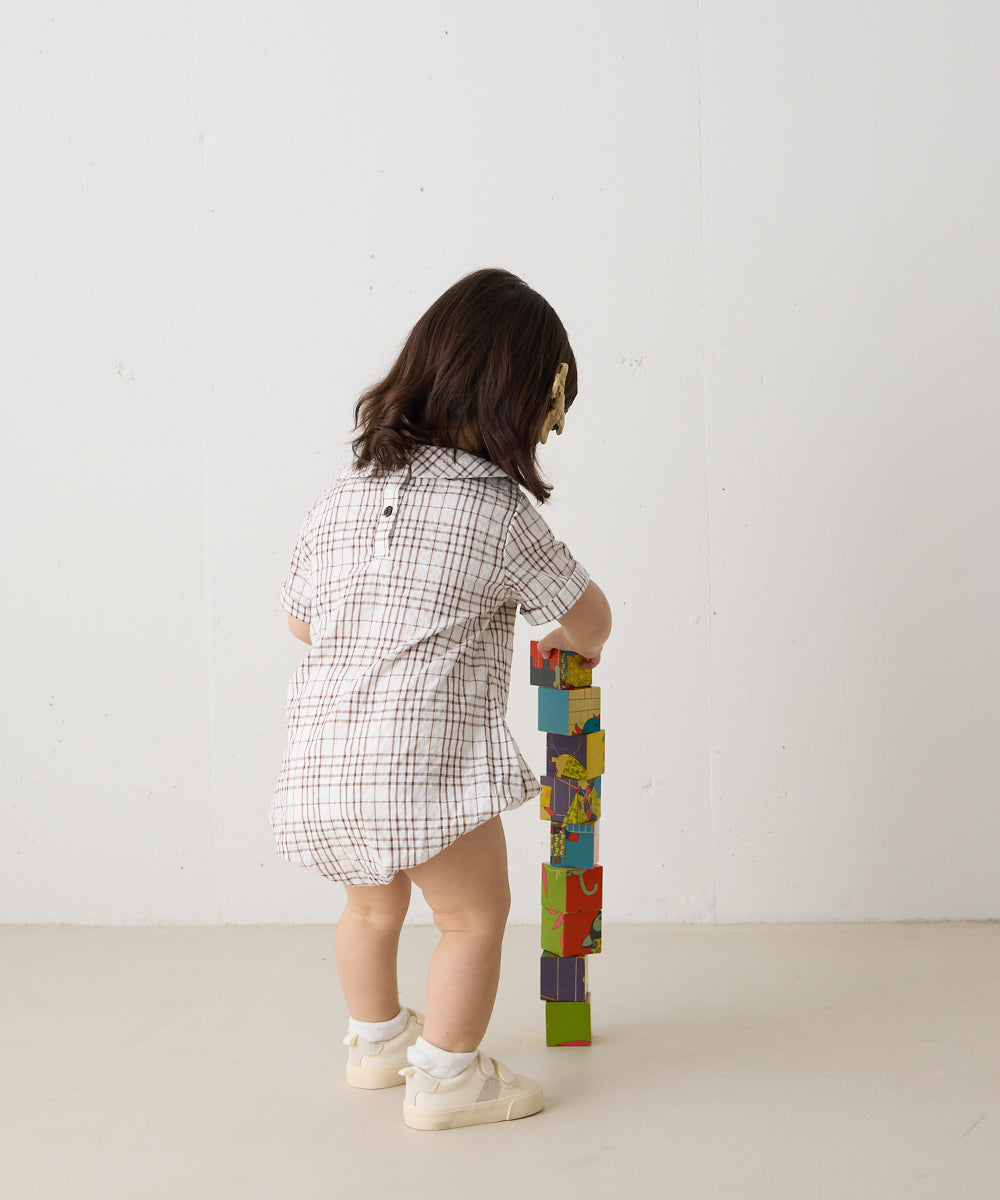 【リンク】ダブルボタンラウンドカラーチェックロンパース