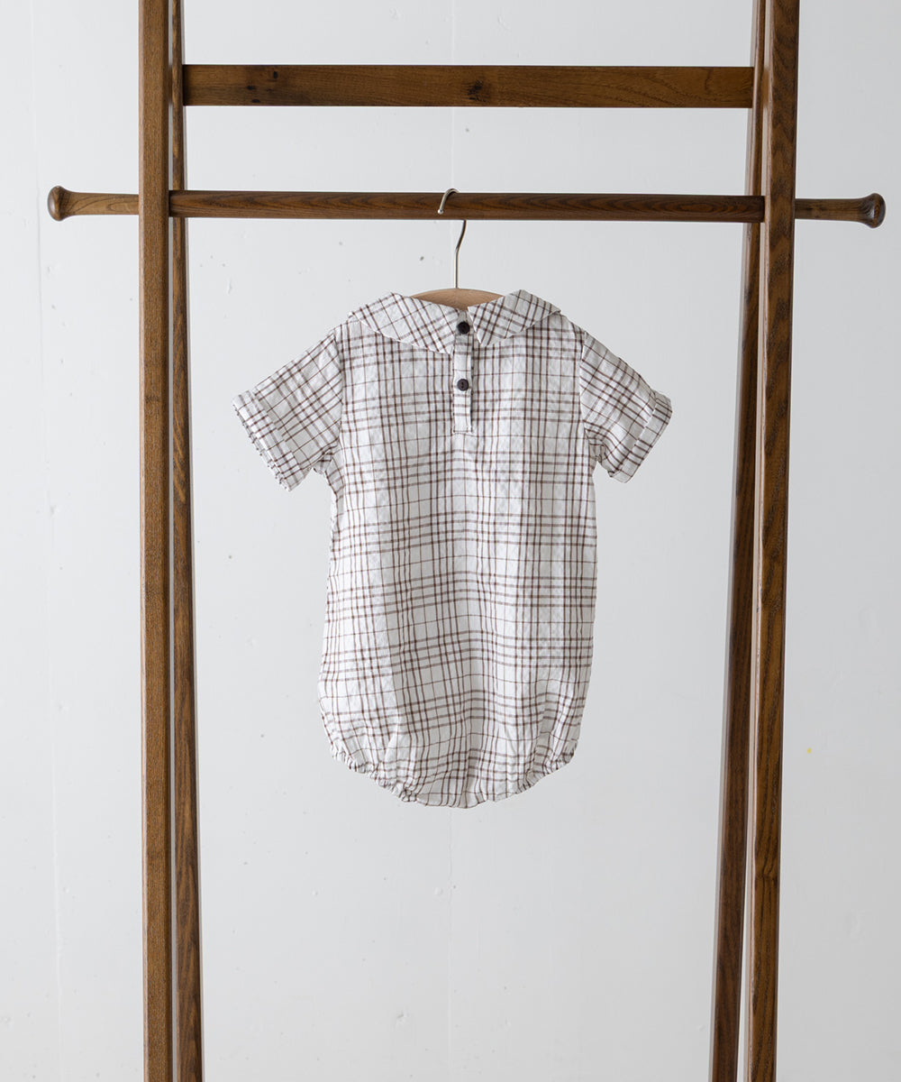 【リンク】ダブルボタンラウンドカラーチェックロンパース