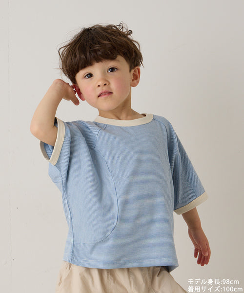 配色リブラグランスリーブ細ボーダーＴシャツ