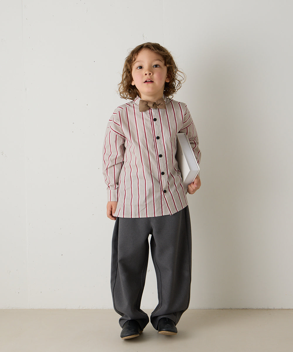 選べる2色コットンバンドカラーストライプシャツ（ボタン取り外し対応）