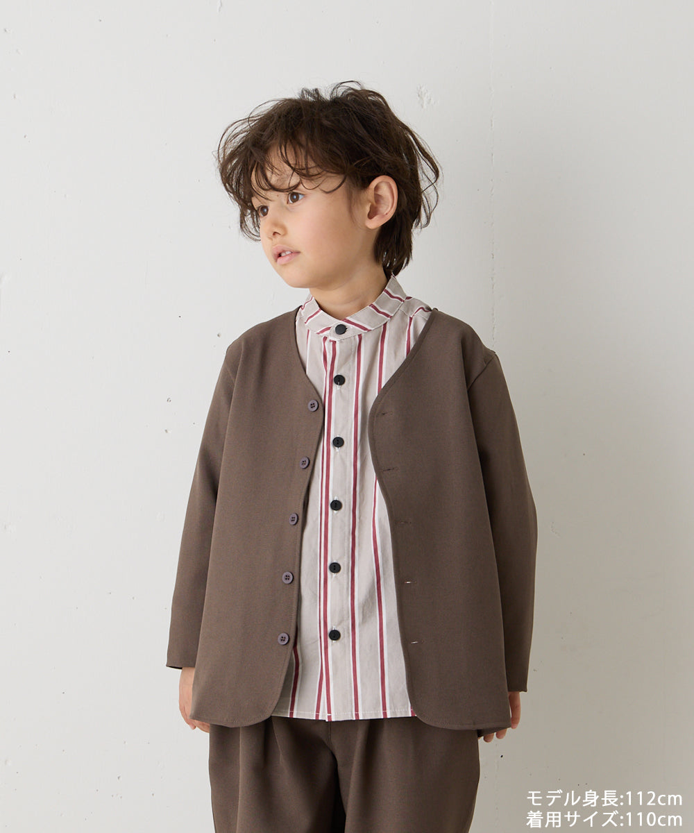 選べる2色コットンバンドカラーストライプシャツ（ボタン取り外し対応）